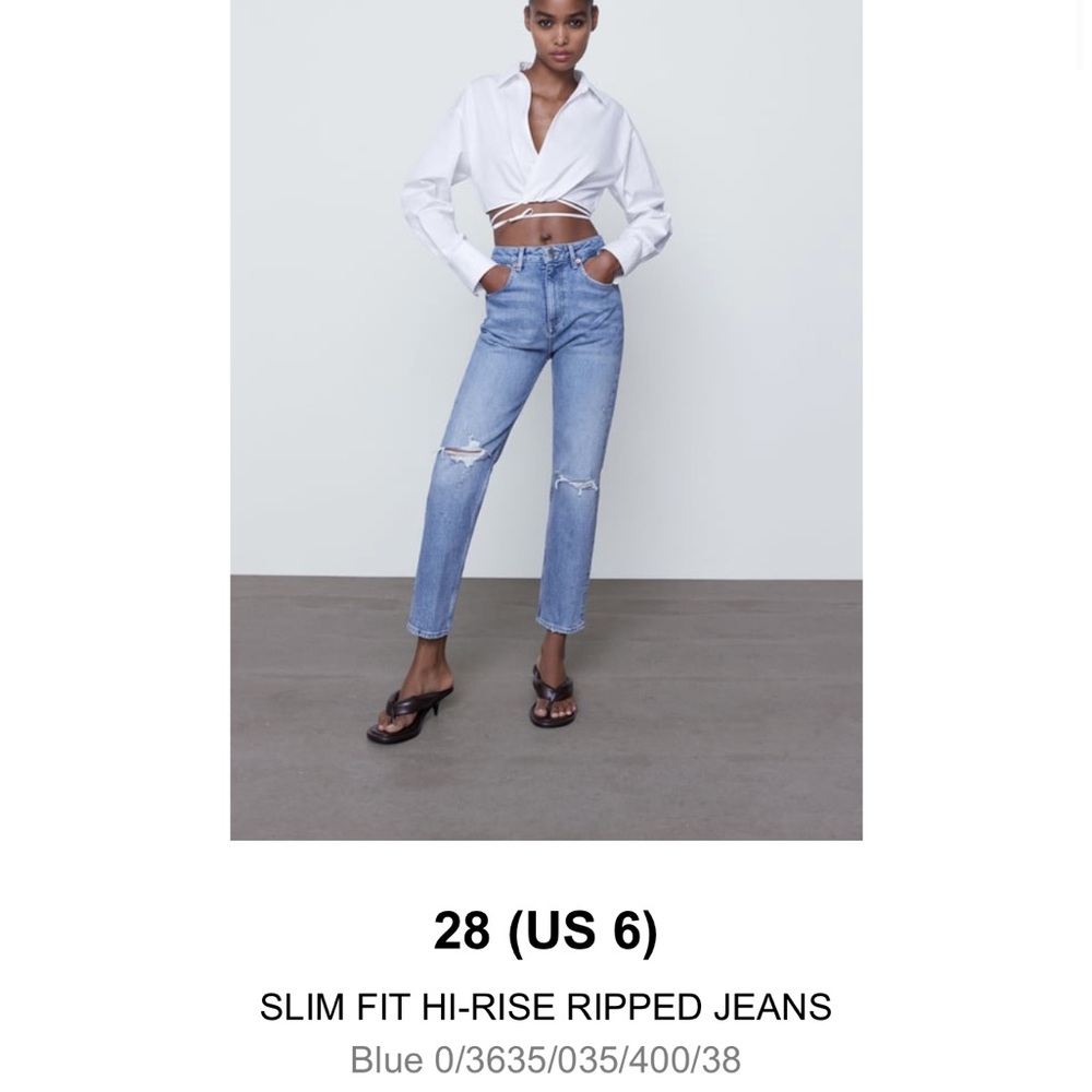 Zara Slim Fit high rise ripped jeans size 6